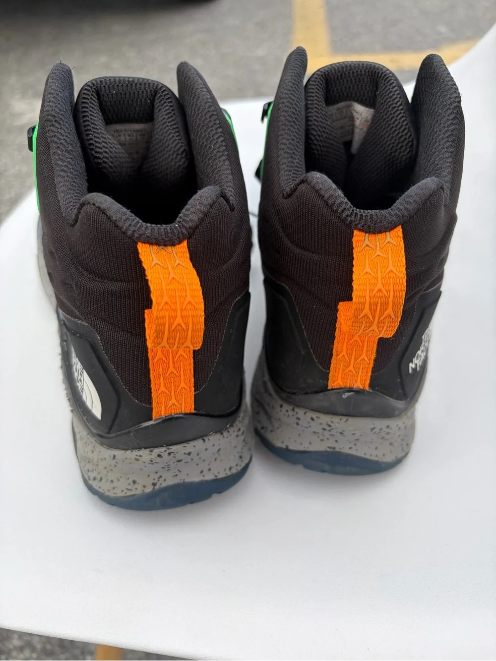 The North Face Men's Gray-Blue VECTIV Hiking Boots with Green and Orange Accents